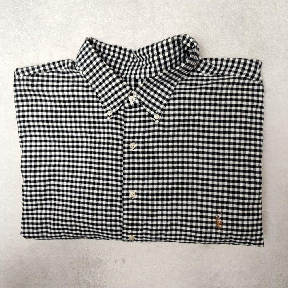 Ralph Lauren Shirt Mens 3XLT Black Gingham Button Down Oxford OCBD Flesh Pony